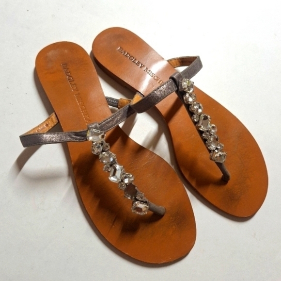 BADGLEY MISCHKA Baldan Silver Embellished Sandals Flats Crystal - Picture 2 of 4